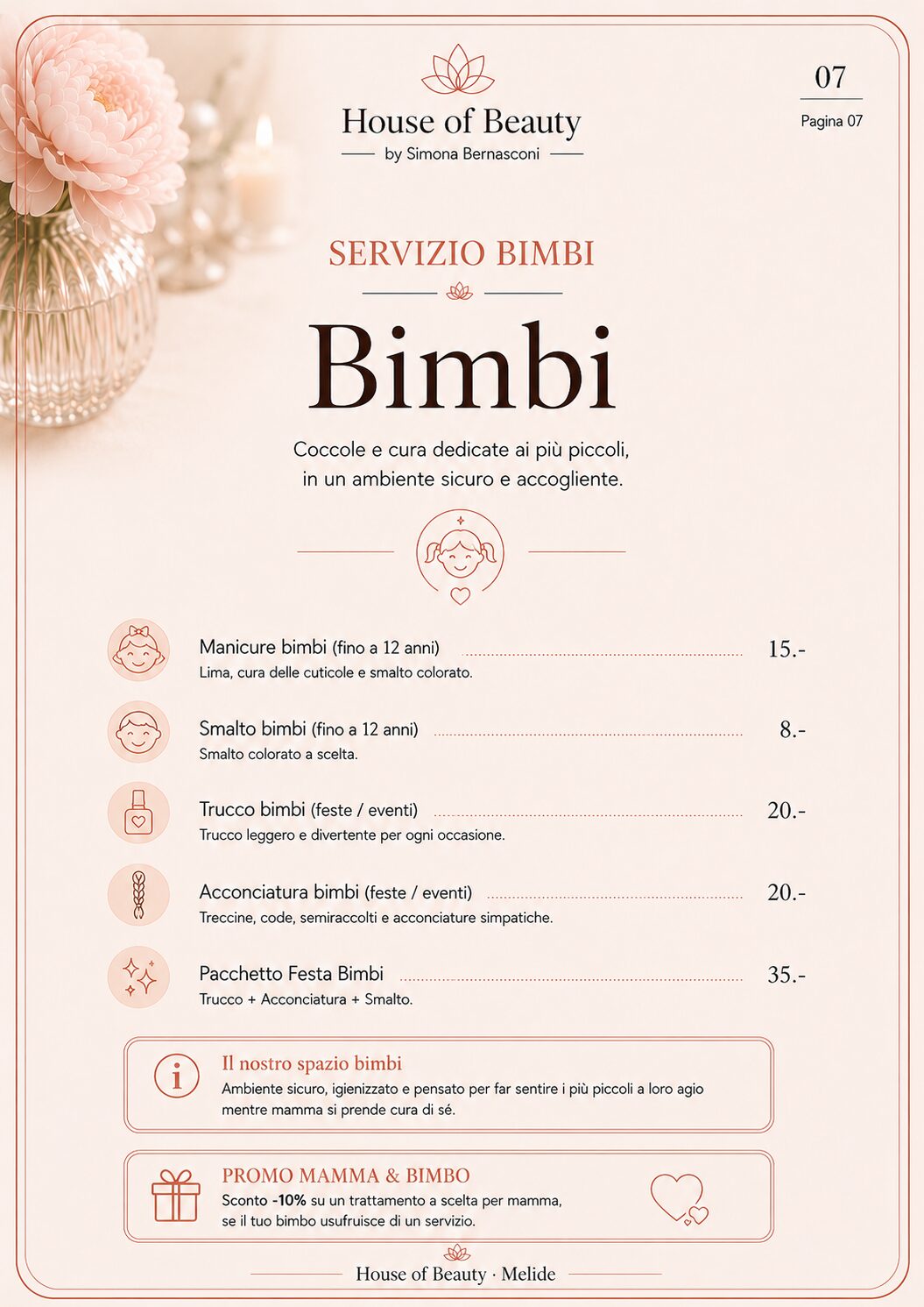 Listino House of Beauty servizi bimbi