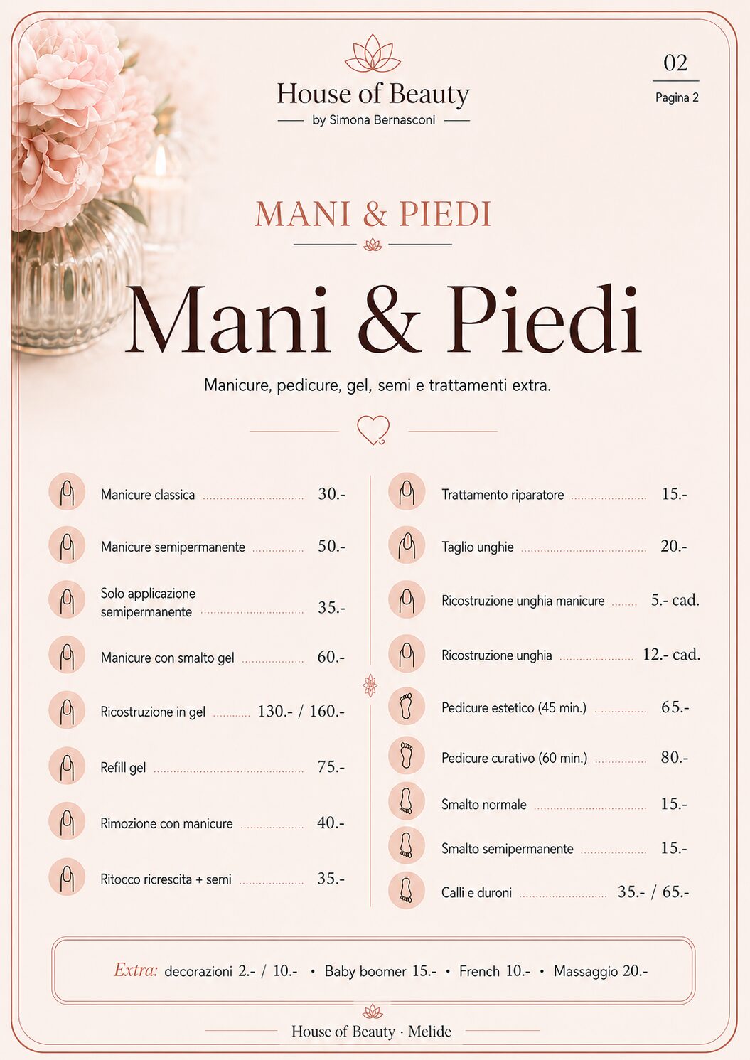 Listino House of Beauty mani e piedi