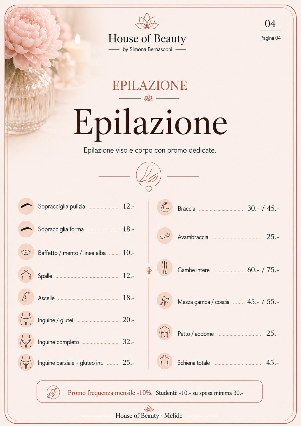 Listino House of Beauty epilazione
