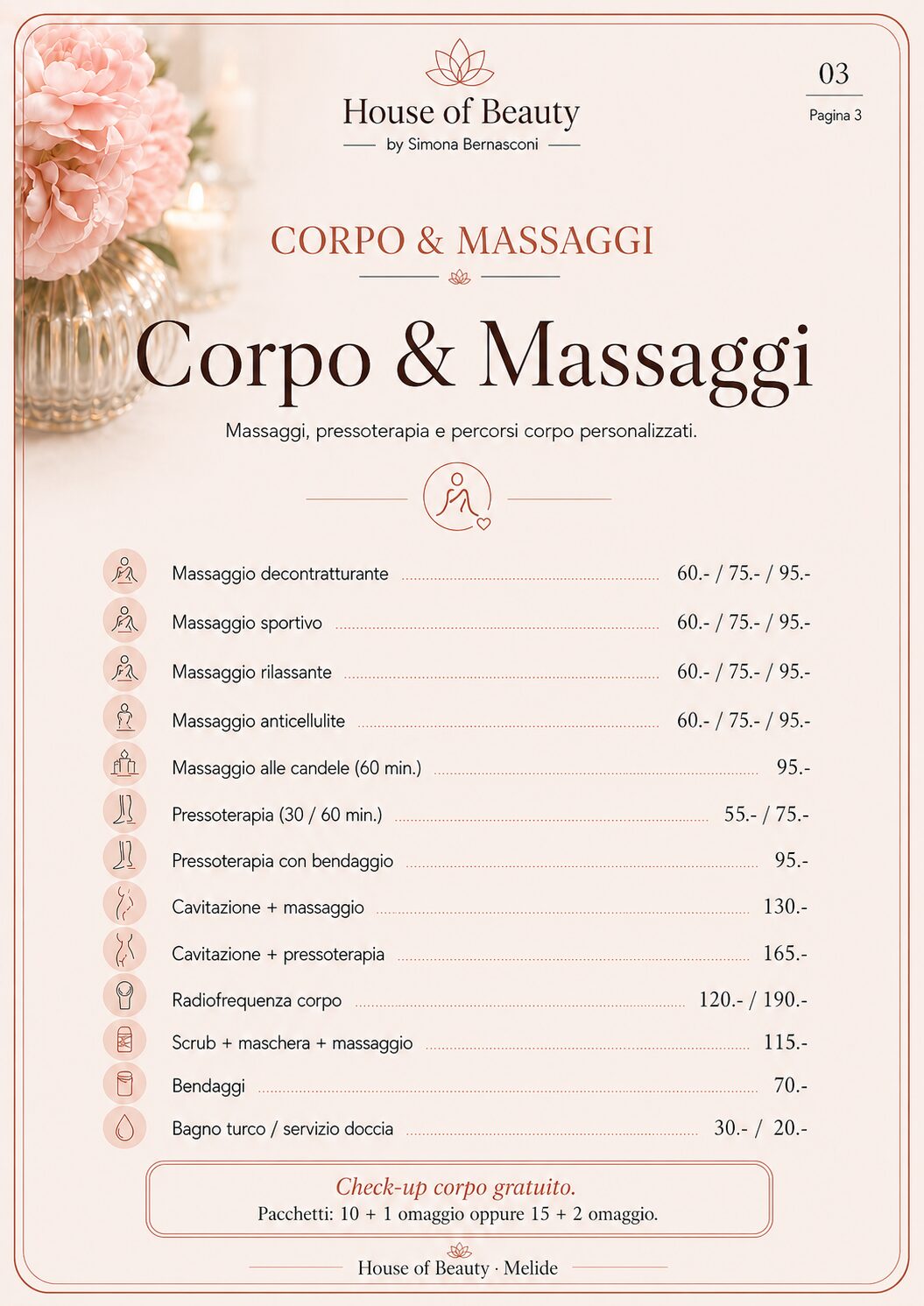 Listino House of Beauty corpo e massaggi